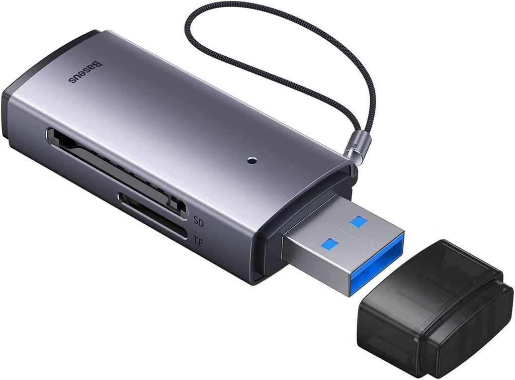 Baseus Lite Series SD Card Reader, USB 3.0 Adapter for SD/Micro SD, Dual Slot Simultaneous Read, 104MB/s High-Speed, 2TB Capacity, for Mac, PC, Laptop, Windows, Linux (Grey) — USB-A — Grey