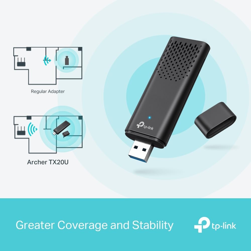 TP-Link Archer TX20U WLAN Stick for PC, WiFi, AX1800 Dual Band, Only Compatible with Windows 11/10, USB 3.0, MU-MIMO, OFDMA, WPA3 Encryption