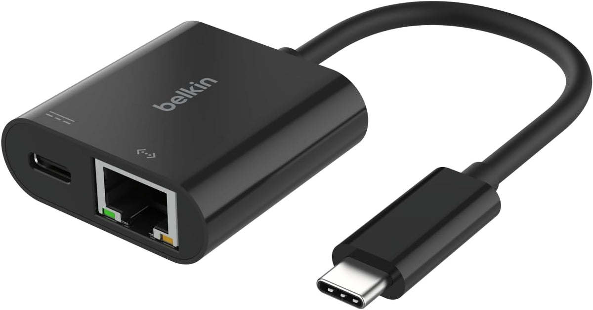 Belkin Connect USB-C to Ethernet + Charge Adapter 100W w/ Gigabit Ethernet Port and USB-C Port - [10/100/1000] Mbps for Fast Internet Connection - Compatible with iPhone 16, 15, Galaxy S24 & More