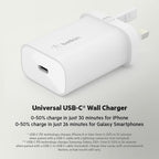 Belkin BoostCharge 25W Wall Charger with PPS, USB-C Power Delivery, Fast Phone Charger for iPhone 17, Air, Samsung Galaxy, iPad, Pixel, tablet and more – USB charger plug with USB-C Cable included