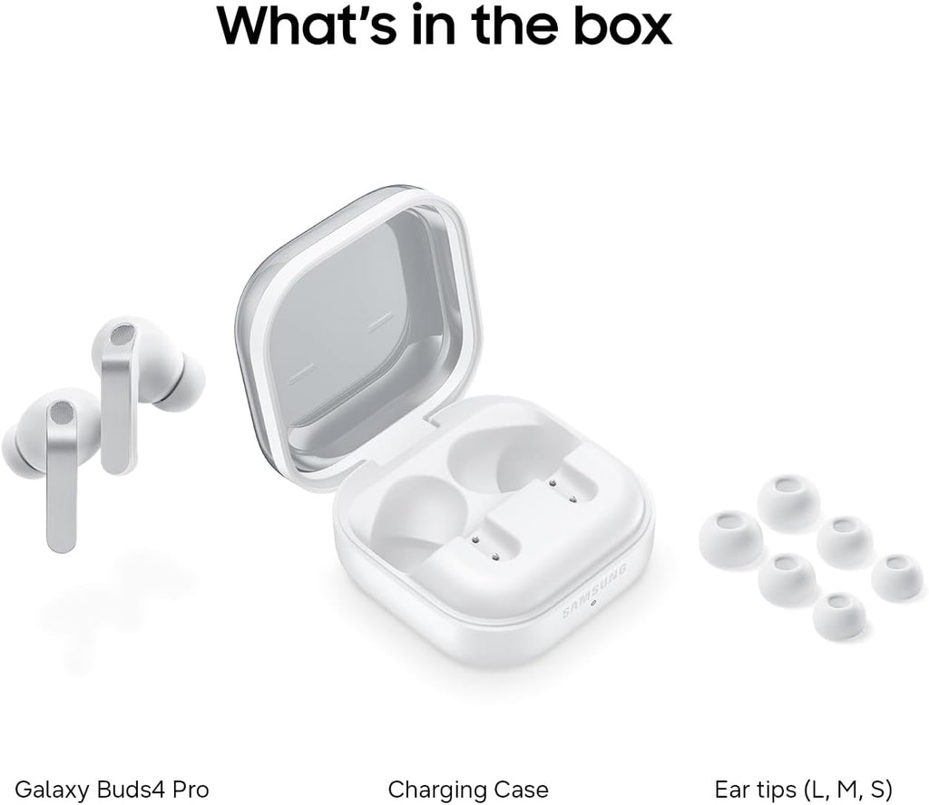 Samsung Galaxy Buds 4 Pro (2026) AI True Wireless Bluetooth Earbuds, Hi-Res Audio, 2-Way Speaker, ANC 2.0, Optimized Comfort, IP57, Live Translation, White [US Version, 2 Yr Warranty]