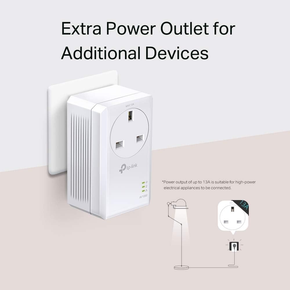 TP-Link TL-PA7017PKIT Gigabit Passthrough Powerline Adapter Starter Kit, Powerline Network Adapters Speed up to 1000 Mbps, 4K Video Streaming & Online Gaming, No Configuration Required, Plug and Play