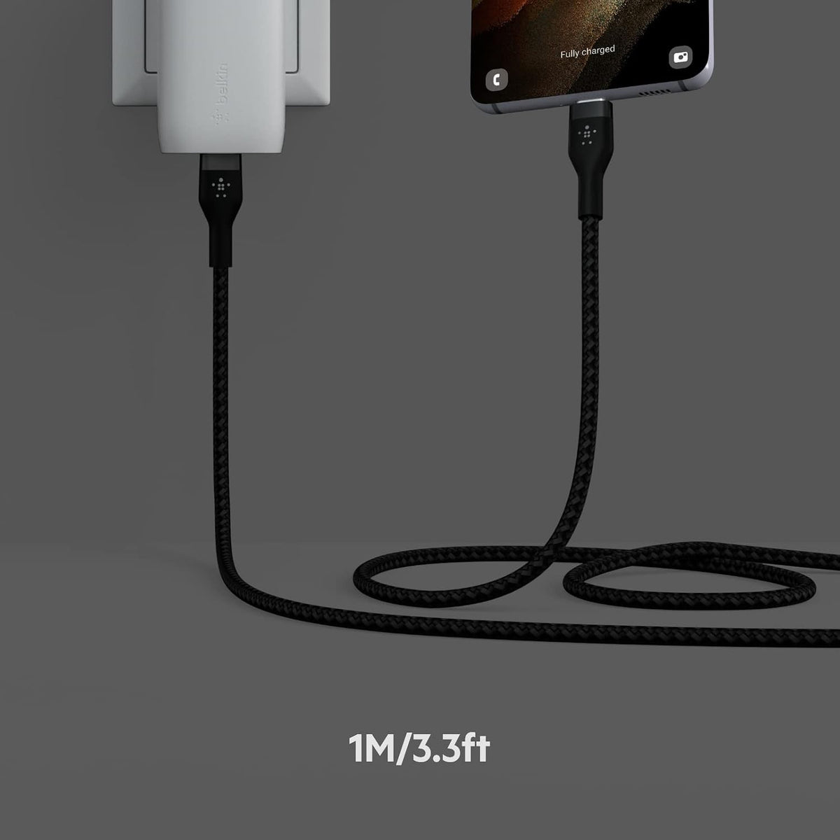 Belkin Fast Charge Pro Flex Braided USB C charger cable, USB-IF certified Power Delivery PD type C fast charging cable for iPhone 16, 15, Galaxy S24, S23, MacBook Pro, iPad, Pixel and more – 1m, black