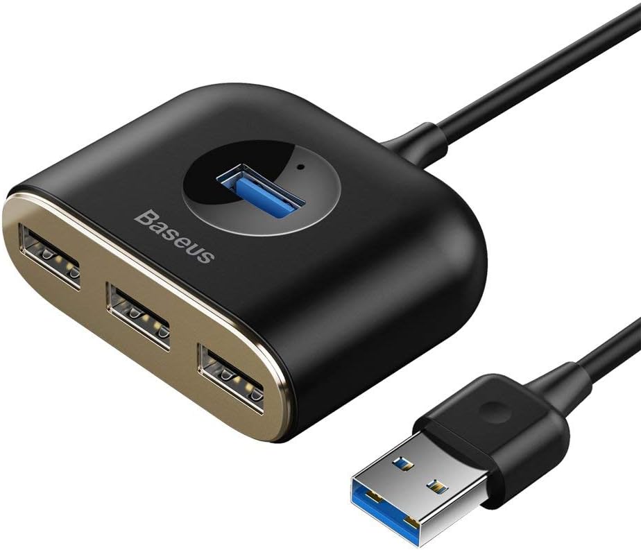 Baseus Square Round 4 in 1 USB HUB Adapter USB3.0 to USB3.0 x 1 + USB2.0 x 3, 1m, Black — Black