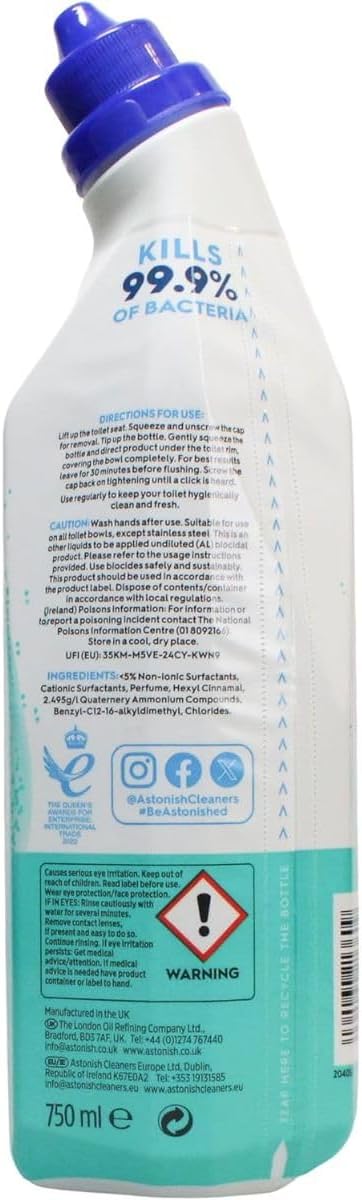Astonish Toilet Fresh - Eucalyptus - Long Lasting Fragrance - Kills 99.9% Bacteria - 360 Degree - Easy Cleaning - Prevent Limescale Buildup - Fast Working - Cruelty Free - Vegan -750ML * 3 Pack — additional product view 3