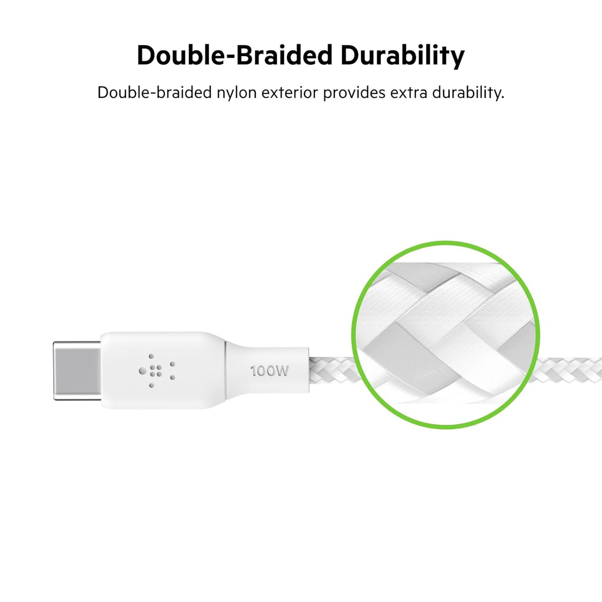 Belkin USB Type C to C Cable, 100W Power Delivery USB-IF Certified 2.0 USB C Charger Cable with Double Braided Nylon Exterior for iPhone 16, 15, iPad, MacBook, Galaxy, Pixel and More -2 m, white