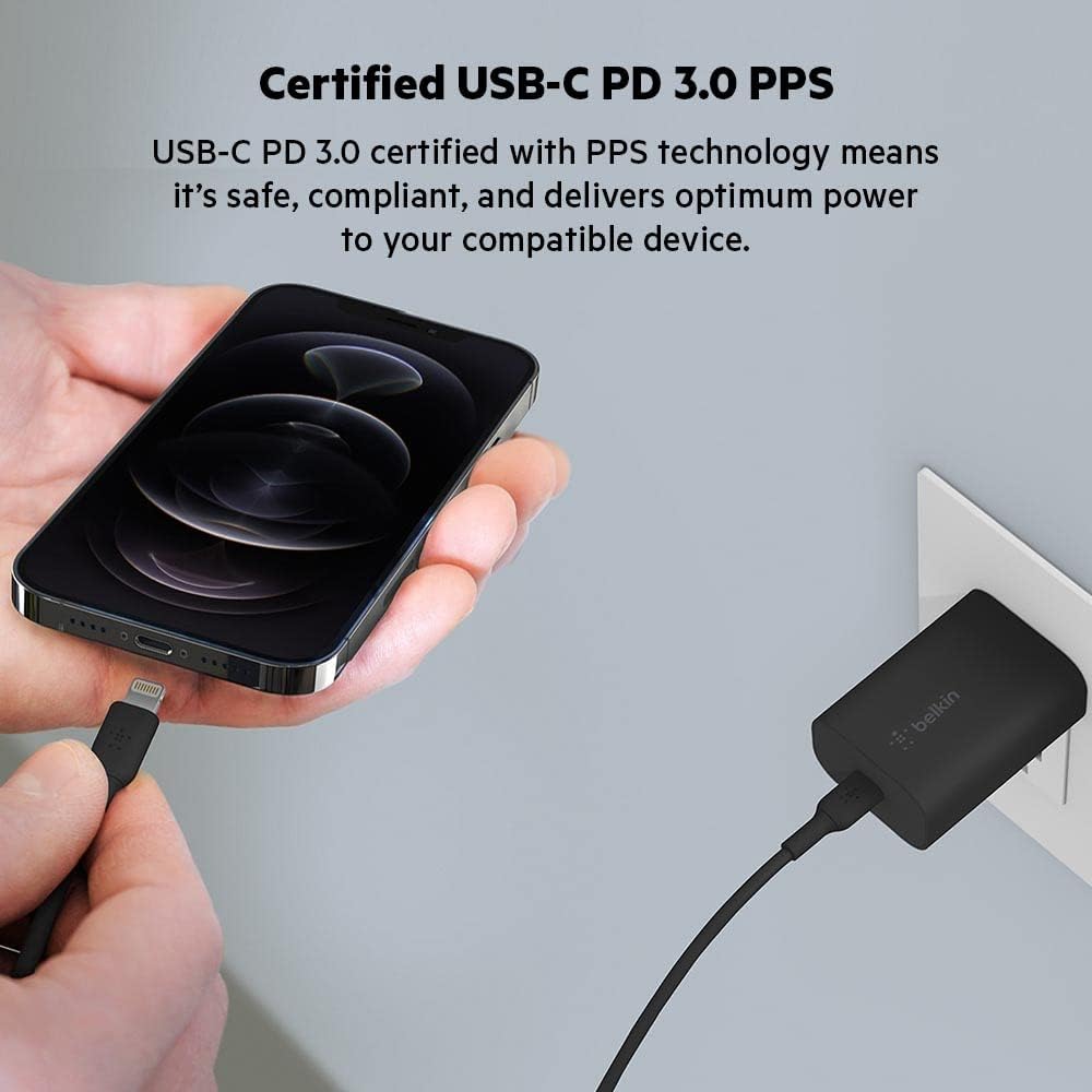 Belkin BoostCharge 25W Wall Charger with PPS, USB Plug with USB-C Power Delivery, Fast Travel USB Charger for iPhone 17, Air, Samsung Galaxy S25, iPad, Pixel, tablets and more - Black