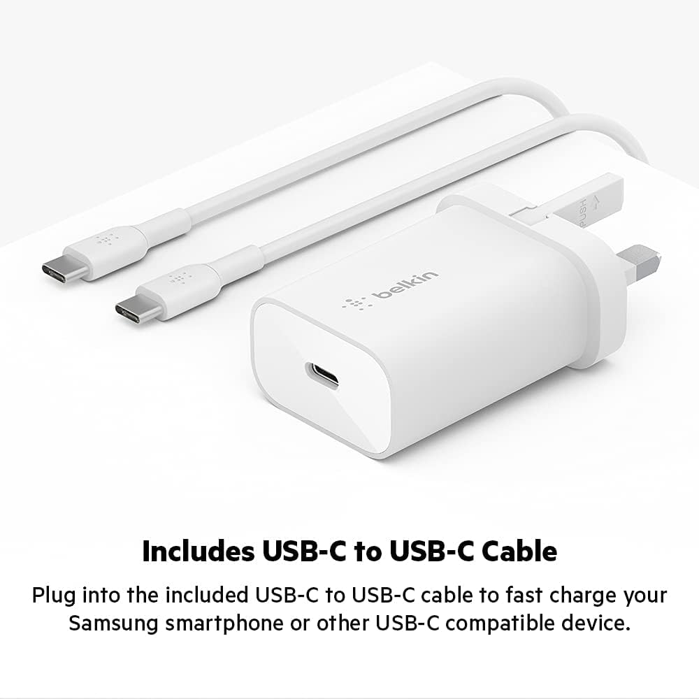 Belkin BoostCharge 25W Wall Charger with PPS, USB-C Power Delivery, Fast Phone Charger for iPhone 17, Air, Samsung Galaxy, iPad, Pixel, tablet and more – USB charger plug with USB-C Cable included