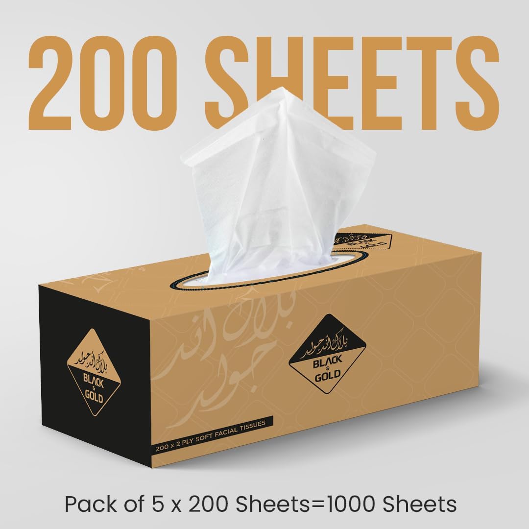 Nice Touch Facial Tissue Black & Gold Box - 10 Packs of 200 Sheets - Contains 1000 Premium 2 Ply Tissues — additional view 5