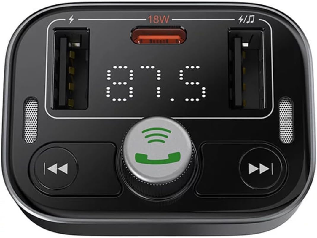 Baseus 5.3 FM Transmitter For Car, PD 18W Stronger Microphone And HiFi Bass Sound Cigarette Lighter Radio Music Adapter Charger Supports Hands-Free LED Backlit TF Card Flash Drive