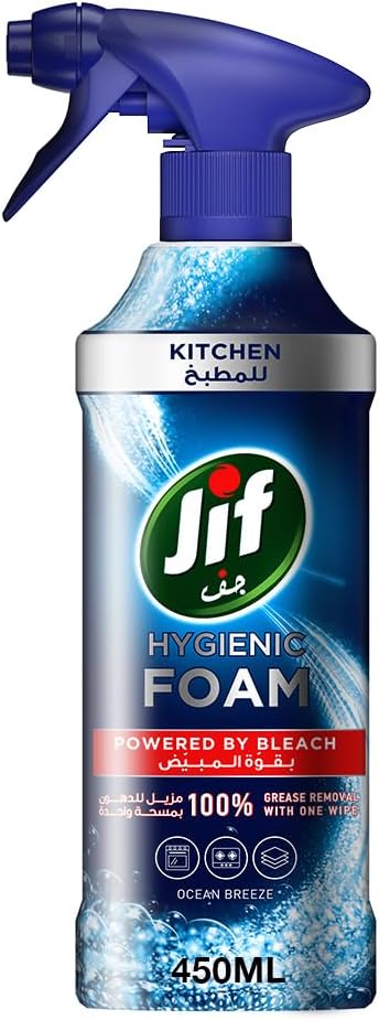 JIF Hygienic Foam Spray, Kitchen, Powered by Bleach, 450ml — front product image