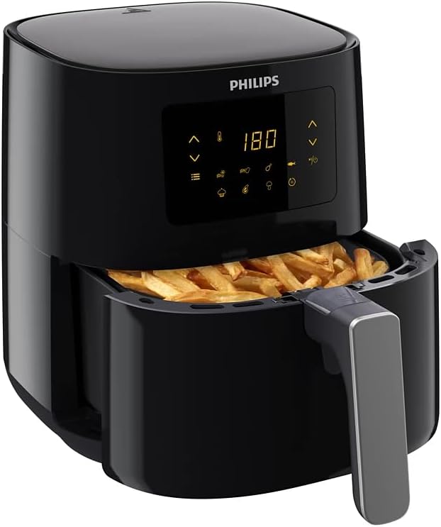 Philips Essential Air Fryer HD9252/70 with Rapid Air Technology, uses up to 90% less fat, 7 Presets Touch Screen — Black