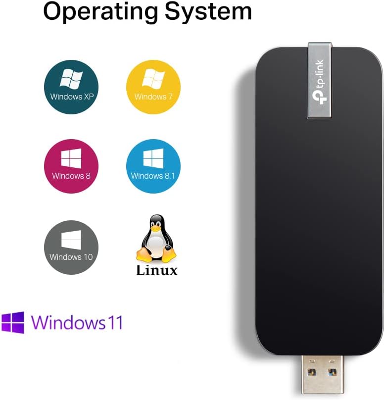 TP-LINK Wi-Fi Dongle AC1300 Wireless Dual Band USB Wi-Fi Adapter for PC Desktop Laptop Tablet (Supports Windows XP/7/8/8.1/10, OS X (10.710.11) and Linux, USB 3.0, WPS Button) (Archer T4U V3)