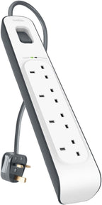 Belkin Bsv400Af2M 4-Way Surge Protection Strip With 2 Meters Cord Length - Heavy Duty Electrical Extension Socket, Durable And Robust Housing, 14Awg Capacity On/Off Switch White, Meter V1 (Pack of 2)
