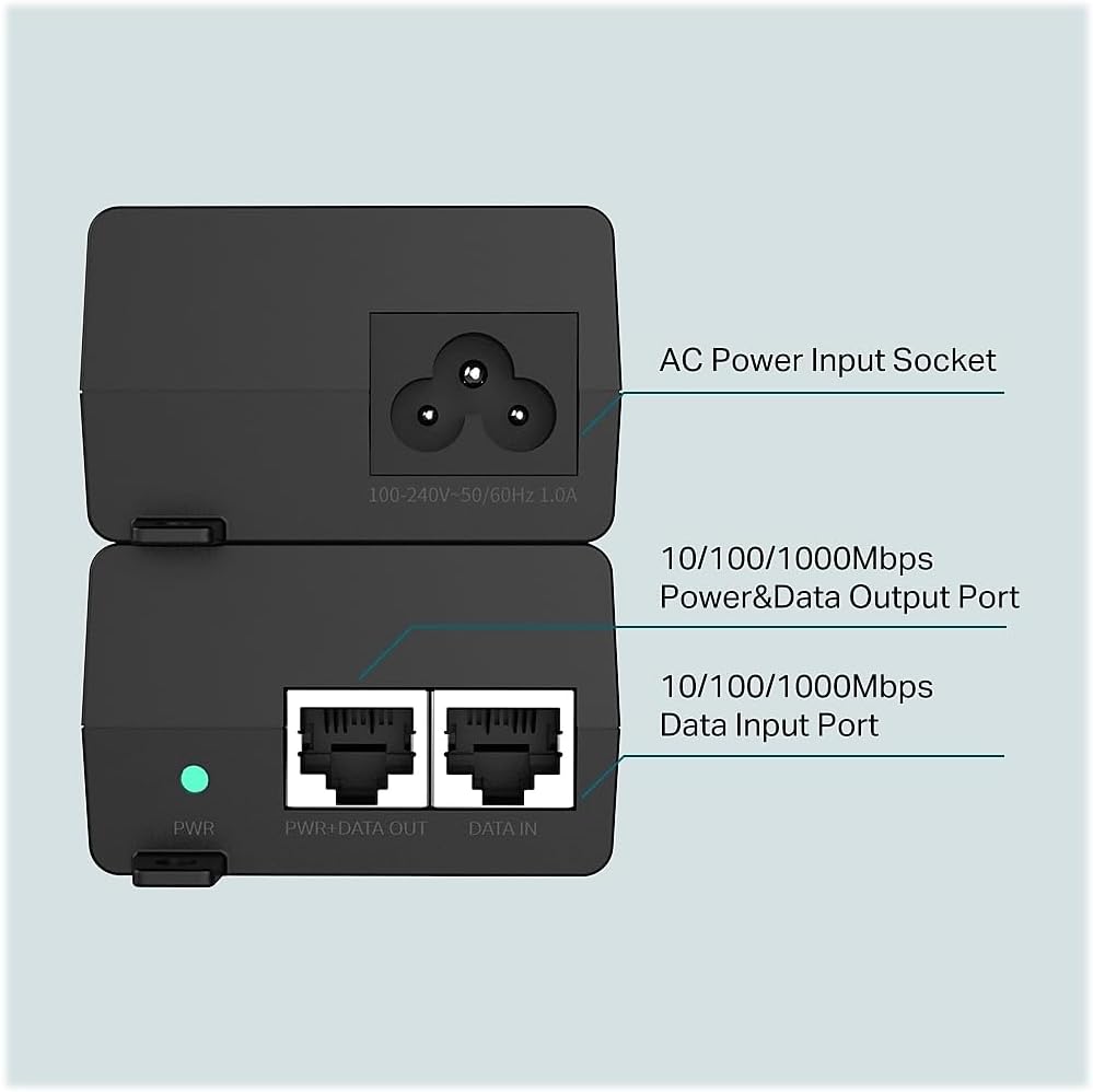 TP-Link TL-PoE160S | 802.3at/af Gigabit PoE Injector | Non-PoE to PoE Adapter | Supplies PoE (15.4W) or PoE+ (30W) | Plug & Play | Desktop/Wall-Mount | Distance Up to 328 ft. | UL Certified, Black