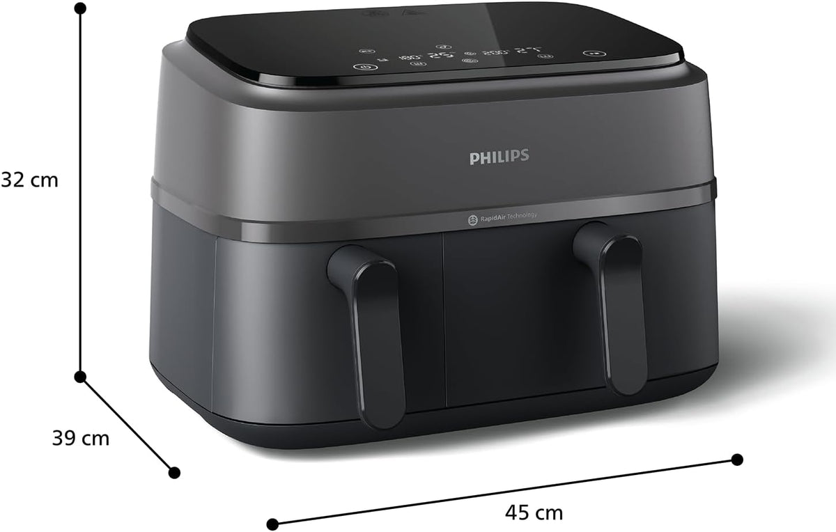 Philips Dual Basket AirFryer XXL, 9L/1.5KG, 2750W, 8 Presets — Black