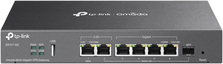 TP-Link ER707-M2 | Omada Multi-Gigabit VPN Router | Dual 2.5Gig WAN Ports | High Network Capacity | SPI Firewall | Omada SDN Integrated | Load Balance | Lightning Protection