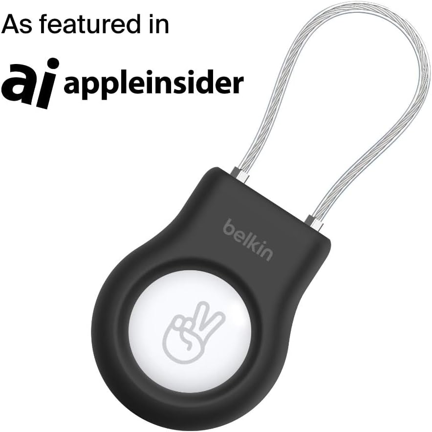 Belkin AirTag Case with Wire Cable, Secure Holder Protective Cover for Air Tag, Scratch Resistance, AirTag Accessory - (Black)