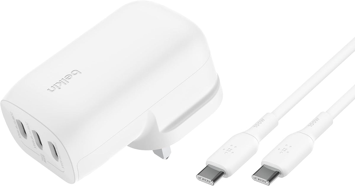 Belkin BoostCharge 3-Port USB-C Wall Charger with PPS 67W, PD 3.1 Enabled Fast Charging - iPhone 17, Air, Samsung Galaxy S25, Pixel 10, iPad, AirPods, Tablet, etc, USB-C to Type C cable included