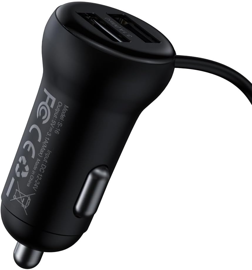 Baseus T Typed S16 Wireless MP3 & Car Charger, Wireless Handsfree Car Kit Aux Audio MP3 Player Built-in Mic for Bluetooth Phone Calls, Quick Car Phone Charger — Black