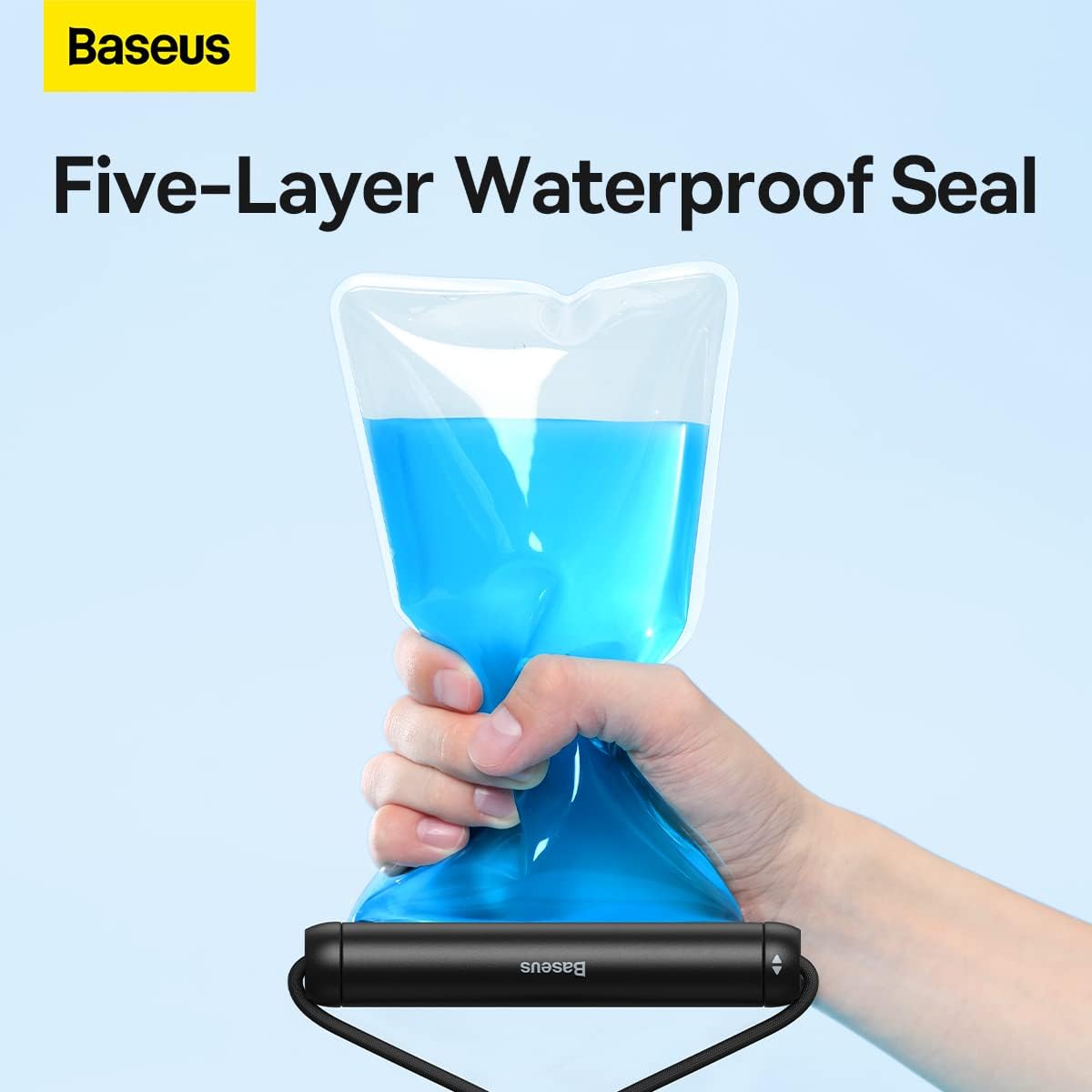 Baseus Waterproof Phone Pouch, Universal IPX8 Waterproof Protection Dry Bag with Neck and Wrist Strip — Cylinder Lock — Black