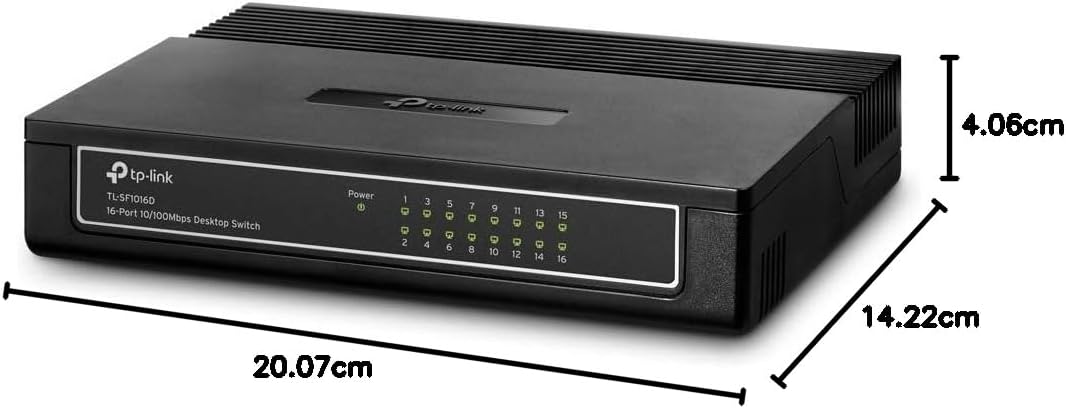TP Link TL SF1016D 16 Port 10/100 Mbps Desktop Ethernet Switch/Hub, Ethernet Splitter, Plug & Play, No Configuration Required, Black, 16 port Fast | Desktop
