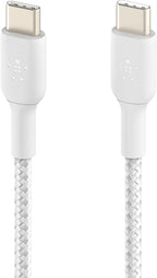 Belkin Fast Charge (0.5ft) Braided USB-C to USB-C Cable for iPhone 16, iPhone 16 Pro, iPhone 16 Pro Max, iPhone 16 Plus, iPhone 15, Galaxy S24, S23, Note10, Pixel 9, Pixel 8, iPad Pro & More - White