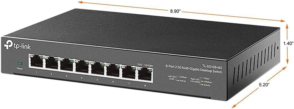 TP-Link TL-SG108-M2 | 8 Port Multi-Gigabit Unmanaged Network Switch, Ethernet Splitter | 2.5G Bandwidth | Plug & Play | Desktop/Wall-Mount | Fanless Metal Design