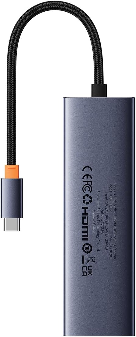 Baseus UltraJoy USB-C Hub 7-in-1 — HDMI 4K 60Hz, USB, PD, Ethernet and SD/TF — Space Grey