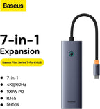 Baseus UltraJoy USB-C Hub 7-in-1 — HDMI 4K 60Hz, USB, PD, Ethernet and SD/TF — Space Grey