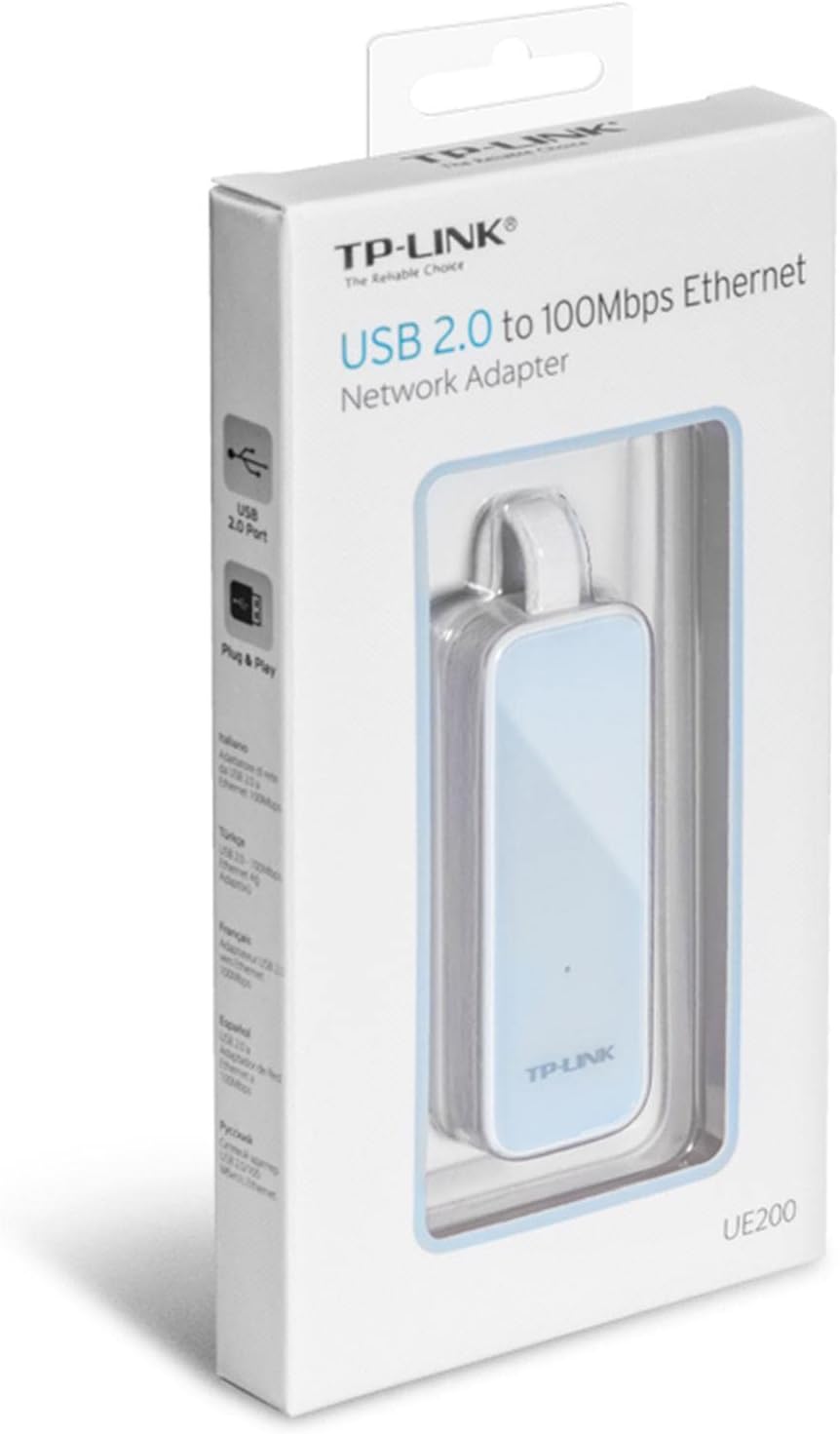 TP-Link USB 2.0 to RJ45 10/100 Ethernet LAN Network Adapter with Foldable Cord Design for Apple MacBook Surface Pro XPS Laptop Ultrabook Chromebook PC Mac and More (UE200), White