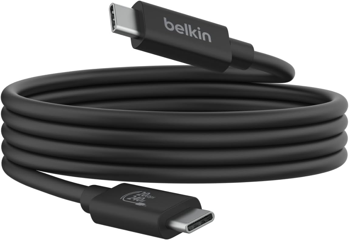 Belkin Connect USB4 Cable (4ft/1.2M Power Cable), USB-C to USB-C, 20Gbps Data Transfer, 240W Power Delivery, Compatible with Mac, Windows, Chromebook & More