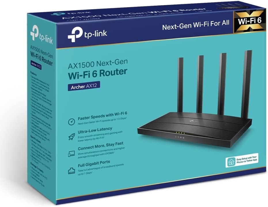 TP-Link AX1500 Wi-Fi 6, Dual Band Gigabit Router – Next-Gen upto 1.5 Gbps Speed| OFDMA and MU-MIMO, Beamforming for Enhanced Coverage, Increased Battery Life with Target Wake Time(Archer AX12)