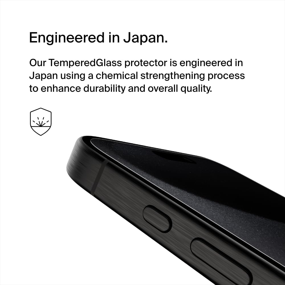 Belkin ScreenForce TemperedGlass Treated Privacy Screen Protector for iPhone 15 Pro Max - Slim & Scratch-Resistant - Includes Easy Align Tray for Bubble Free Application