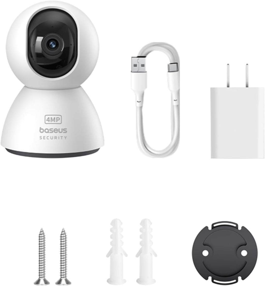 Baseus Security P1 Indoor Camera, 3K 4MP WiFi Camera with App Control, Night Vision, Motion Detection, 2-Way Audio, Pan Tilt, Baby Monitor, Alexa/Google Support — White
