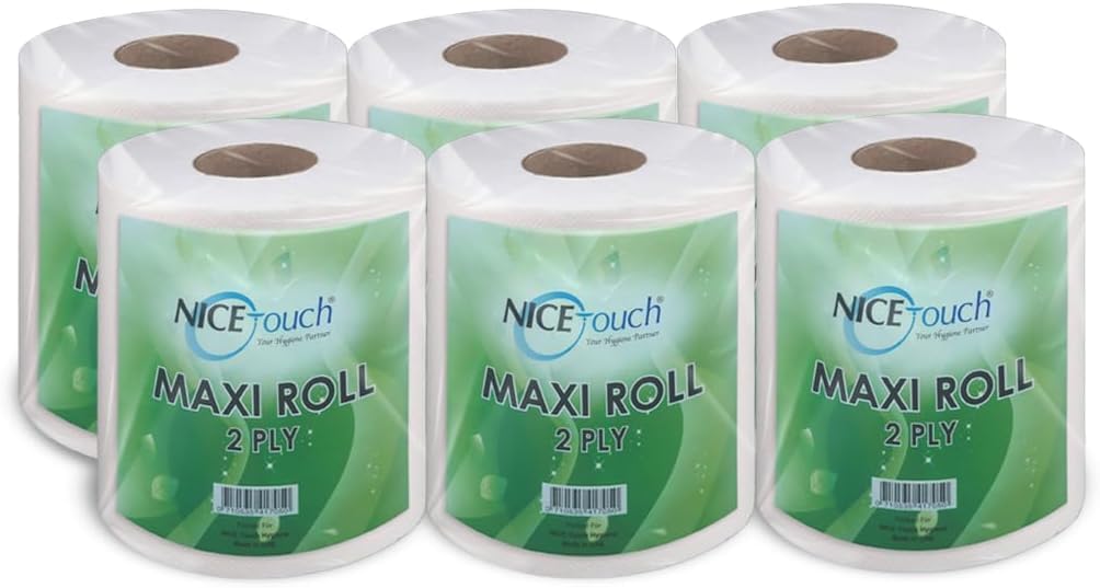 Nice Touch 2-Ply Kitchen Paper Towel Tissue Rolls, 775 Sheets per Roll, 6 Maxi Rolls, 650g Each, Diamond Embossed, High Absorbency & Ultra-Soft Texture — front product image
