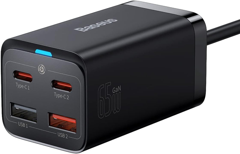 Baseus GaN3 Pro Desktop Fast Charger 2C+2U 65W EU Black(Include：Baseus Xiaobai series fast charging Cable Type-C to Type-C 100W(20V/5A) 1m Black） — Black