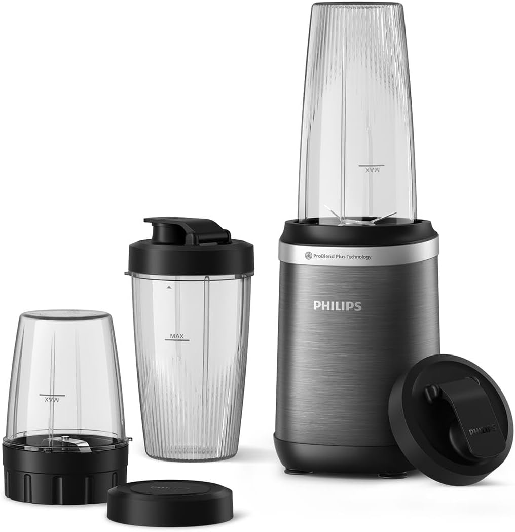 Philips Blender 1000W, 2 Tumblers + 0.3L Cup, Pulse Option, Press & Twist — Silver metal