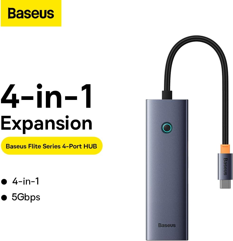 Baseus 4 In 1 Port USB C Hub To USB 3.0 Extension — 4-in-1-USB-FS — Grey