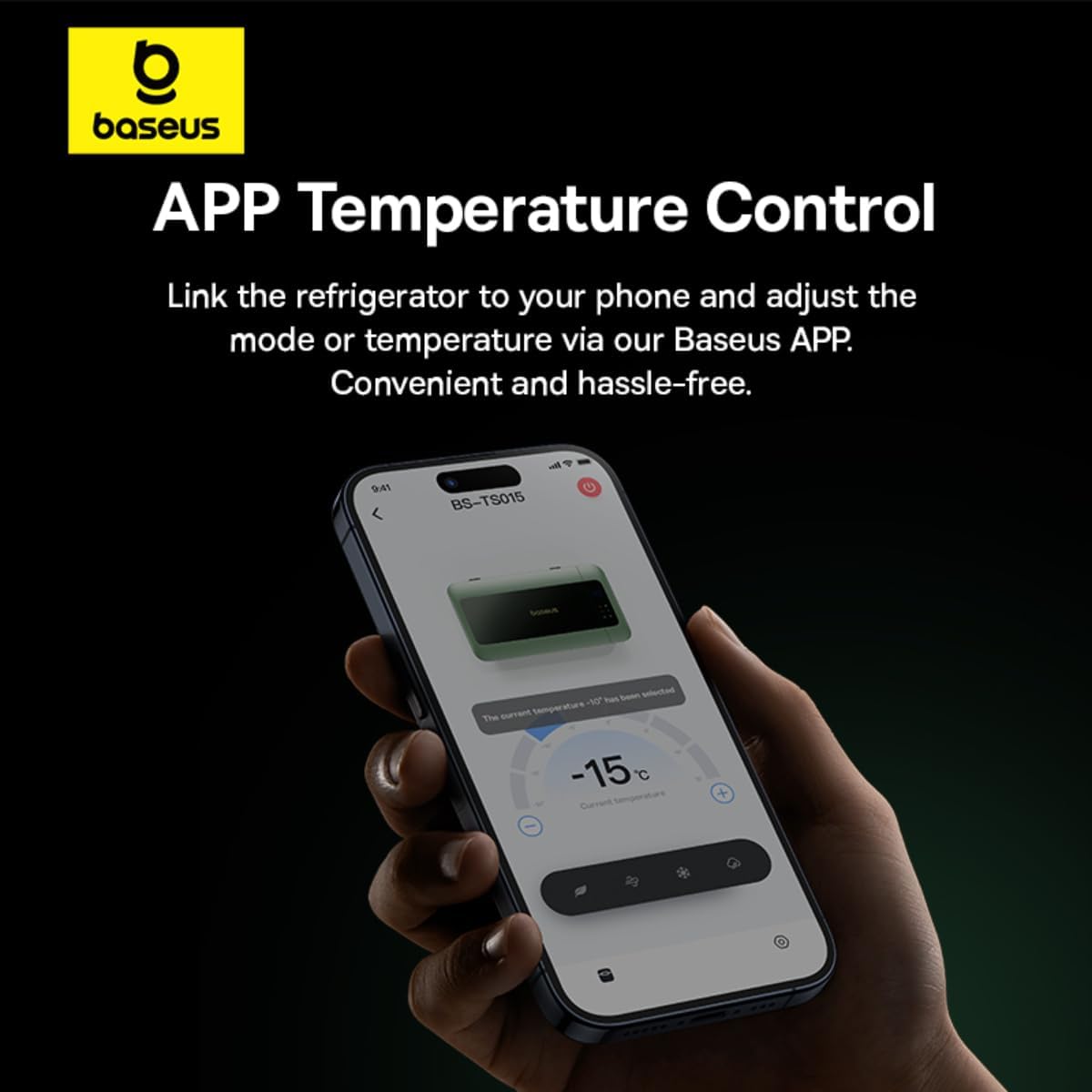 Baseus 26.1L Car Fridge Freezer with Compressor - 12/24V Portable Refrigerator - App-Controlled, -20°C Fast Cooling, Energy Efficient 70W, Anti-Shock, LED Light — Green