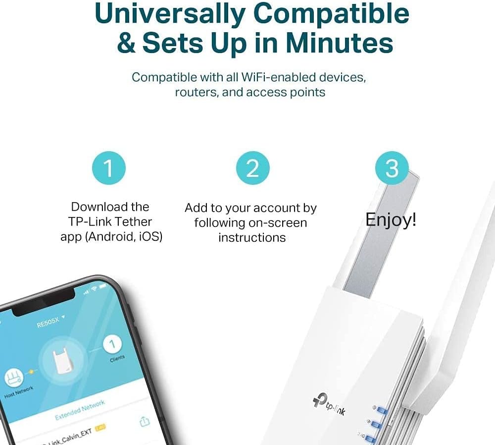 Tp-Link Ax1500 Wifi Extender Internet Booster, Wifi 6 Range Extender Covers Up To 1500 Sq.Ft And 25 Devices,Dual Band Up To 1.5GBps Speed, Ap Mode W/Gigabit Port, App Setup, Onemesh Compatible(Re505X)