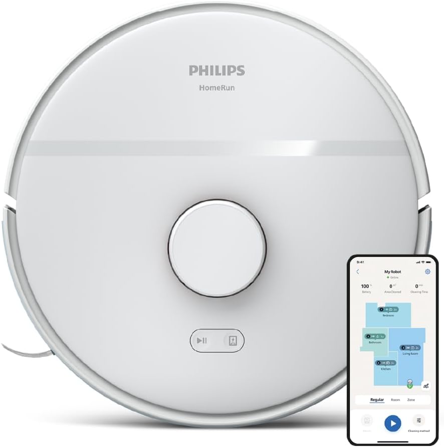 Philips HomeRun 2000 series: 2-in-1 Robot vacuum and mop with 2700 Pa suction & 130 min runtime, laser navigation, carpet boost, app-controlled, White (XU2000/20) — Midnight Blue