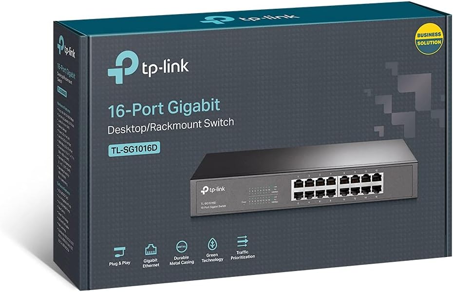TP-Link TL-SG1016D 16-Port Gigabit Desktop/Rackmount Switch, Plug & play, Auto MDI/MDIX, Auto Negotiation, Energy-Efficient Technology