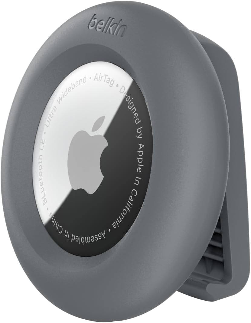 Belkin AirTag Case with Clip, Secure Holder Protective Cover Key Chain, Key Ring for Air Tag with Scratch Resistance Accessory – Dark Grey