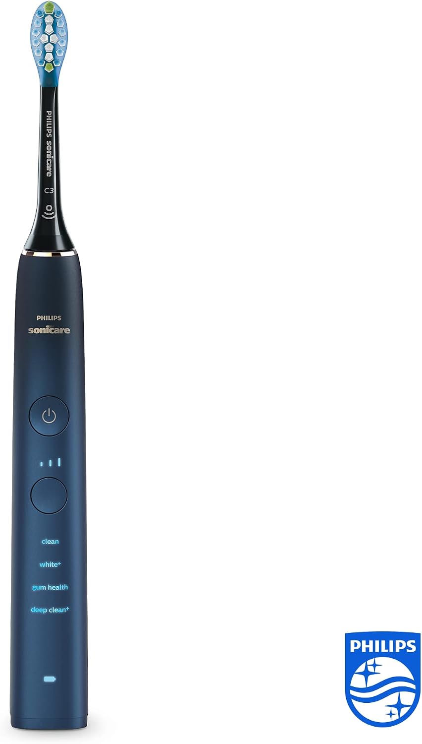 Philips Sonicare DiamondClean 9000 Series Electric Toothbrush, Sonic Toothbrush, Cleaner Teeth and Oral Care, Blue, with 4 x C3 Premium Plaque Defense Brush Heads (Model HX9911/89), 5 Piece Set — Aquamarine Gradient