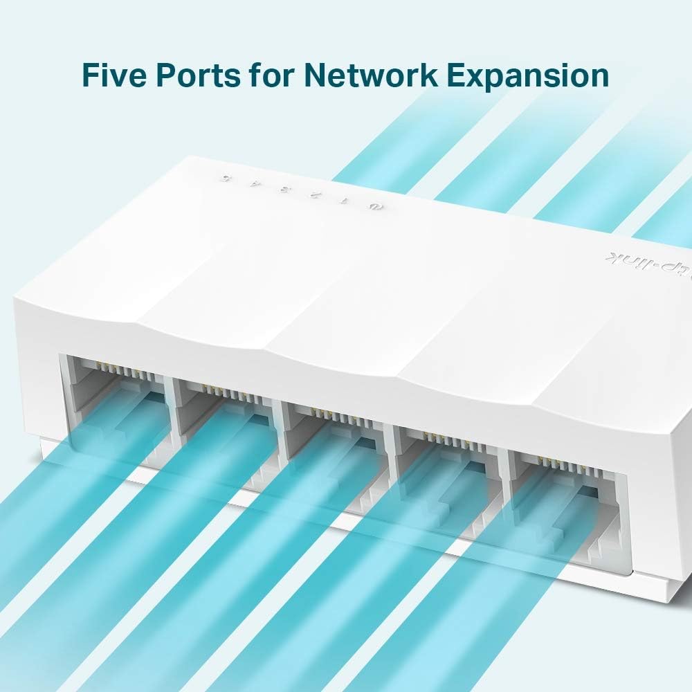 TP-Link 5-Port Desktop/Wallmount 10/100Mpbs Network/Ethernet Switch, Ethernet SPLITTER, Plastic Case (LS1005)