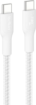 Belkin Eco Braided USB-C to USB-C Cable, 3M 240W Flexible Fast Charging Cable, USB C Charging Cable for iPhone 16, Galaxy S25, Pixel 9, MacBook, iPad Pro and More - White USB 2.0