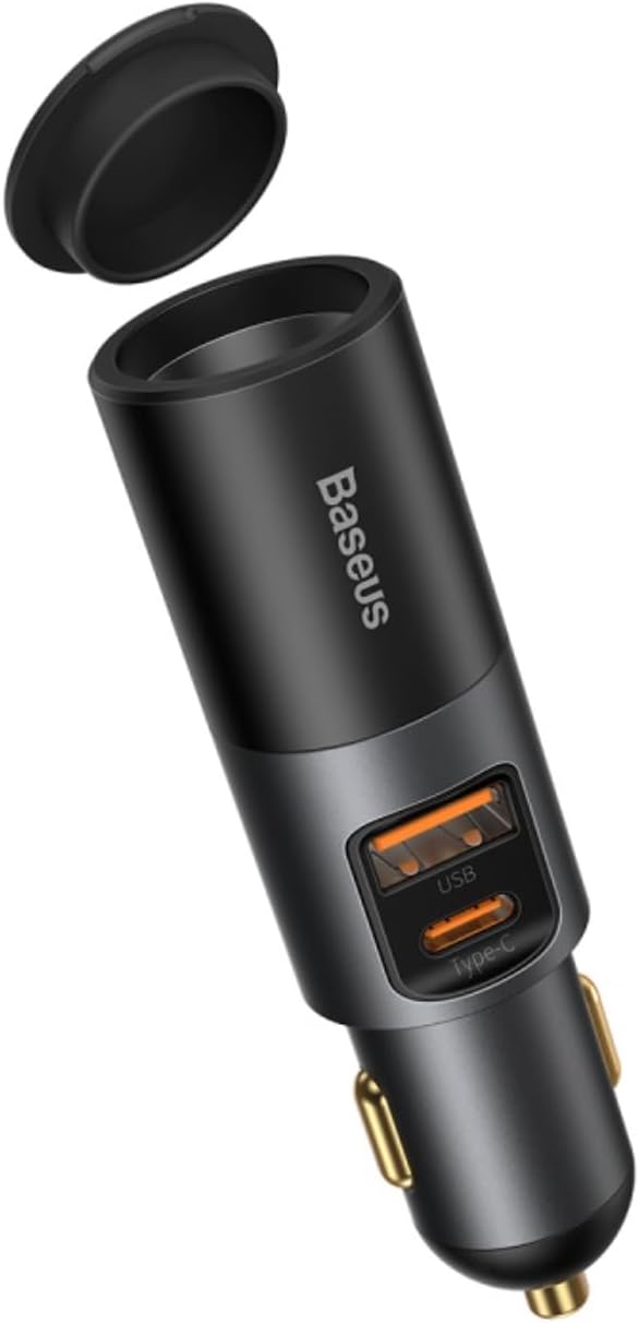 Baseus USB C Car Charger 120W Baseus Multi USB Fast Charging QC 3.0 & PD 3.0 30W+30W+60W 1 USB, 1 Type-C and Expansion Ports Cigrette Lighter for Smartphones/Tablets/Switch — Grey