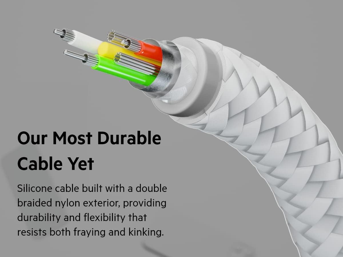Belkin BoostCharge Pro Flex Braided USB Type A to Lightning Cable (1M/3.3FT), MFi Certified Charging Cable for iPhone 14/14 Plus, 13, 12, Pro, Max, Mini, SE, iPad and More - White (Pack of 2)