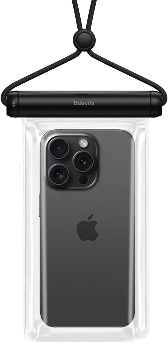 Baseus Waterproof Phone Pouch, Universal IPX8 Waterproof Protection Dry Bag with Neck and Wrist Strip — Cylinder Lock — Black